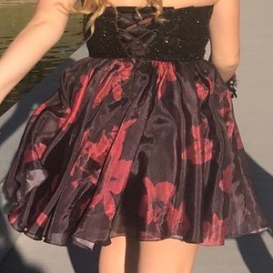 black, red, and purple homecoming dress
